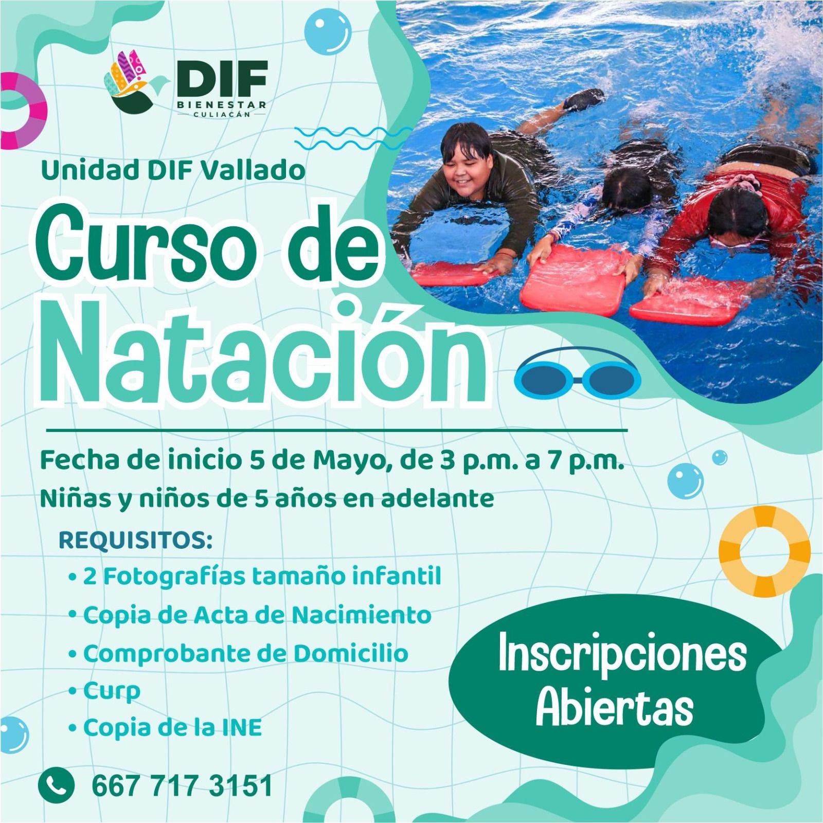 DIF Culiacán abre convocatoria para el nuevo “Cursos de Natación” en la unidad Vallado
