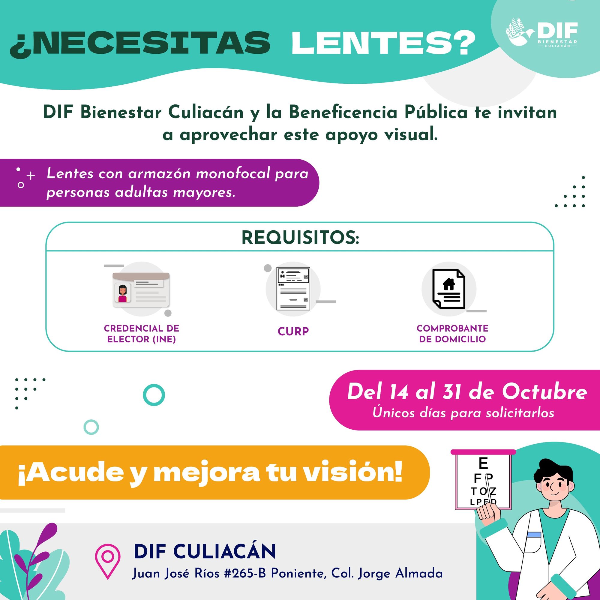 DIF Culiacán y la Beneficencia Pública impulsan campaña de salud visual en apoyo a adultos mayores