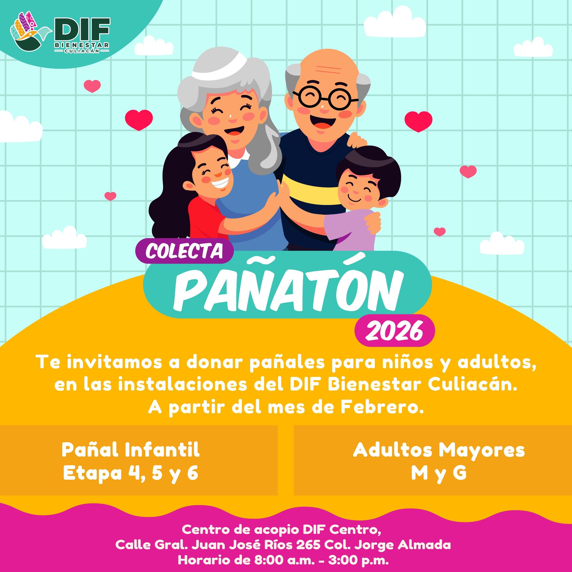 DIF Culiacán pone en marcha la colecta Pañatón 2026 en beneficio de niñas, niños y adultos mayores