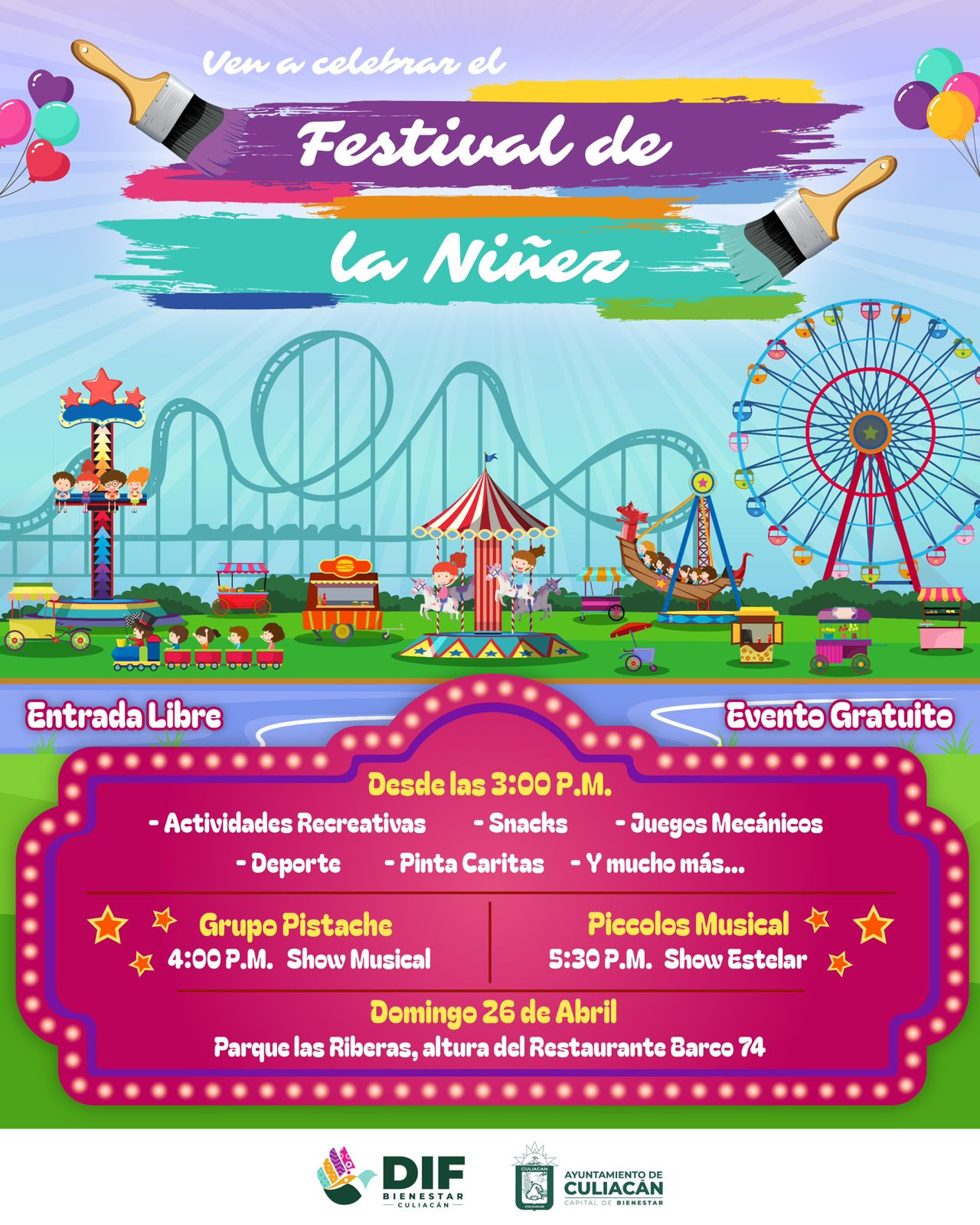 Invita DIF Bienestar Culiacán a celebrar en grande el Festival de la Niñez en el Parque Las Riberas